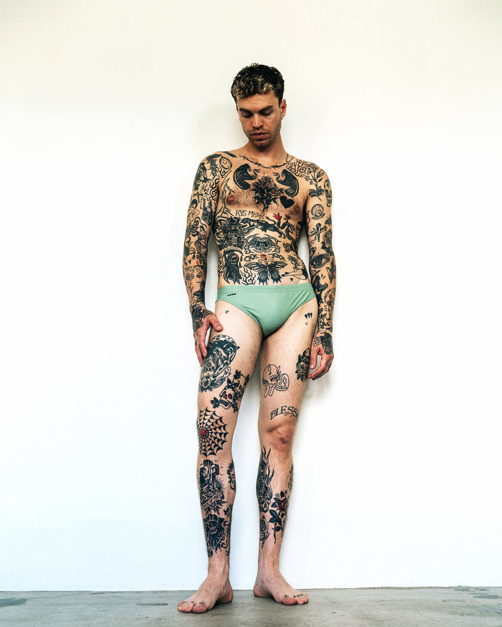 Pool Swim Brief 1.5" Sage Green